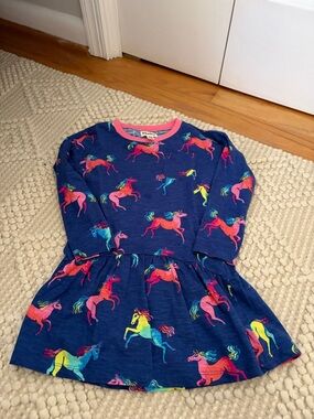 Hatley Girls Navy Unicorn Print Dress